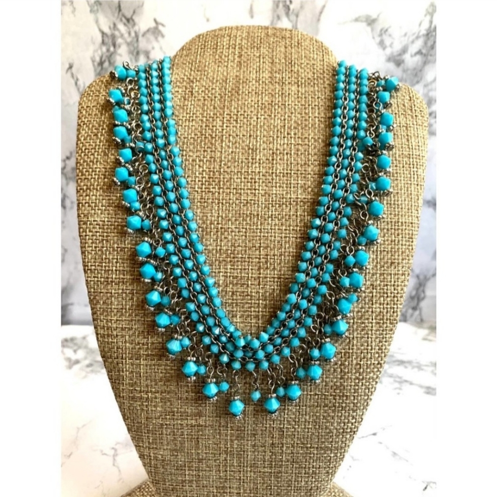 Blue beaded boho choker